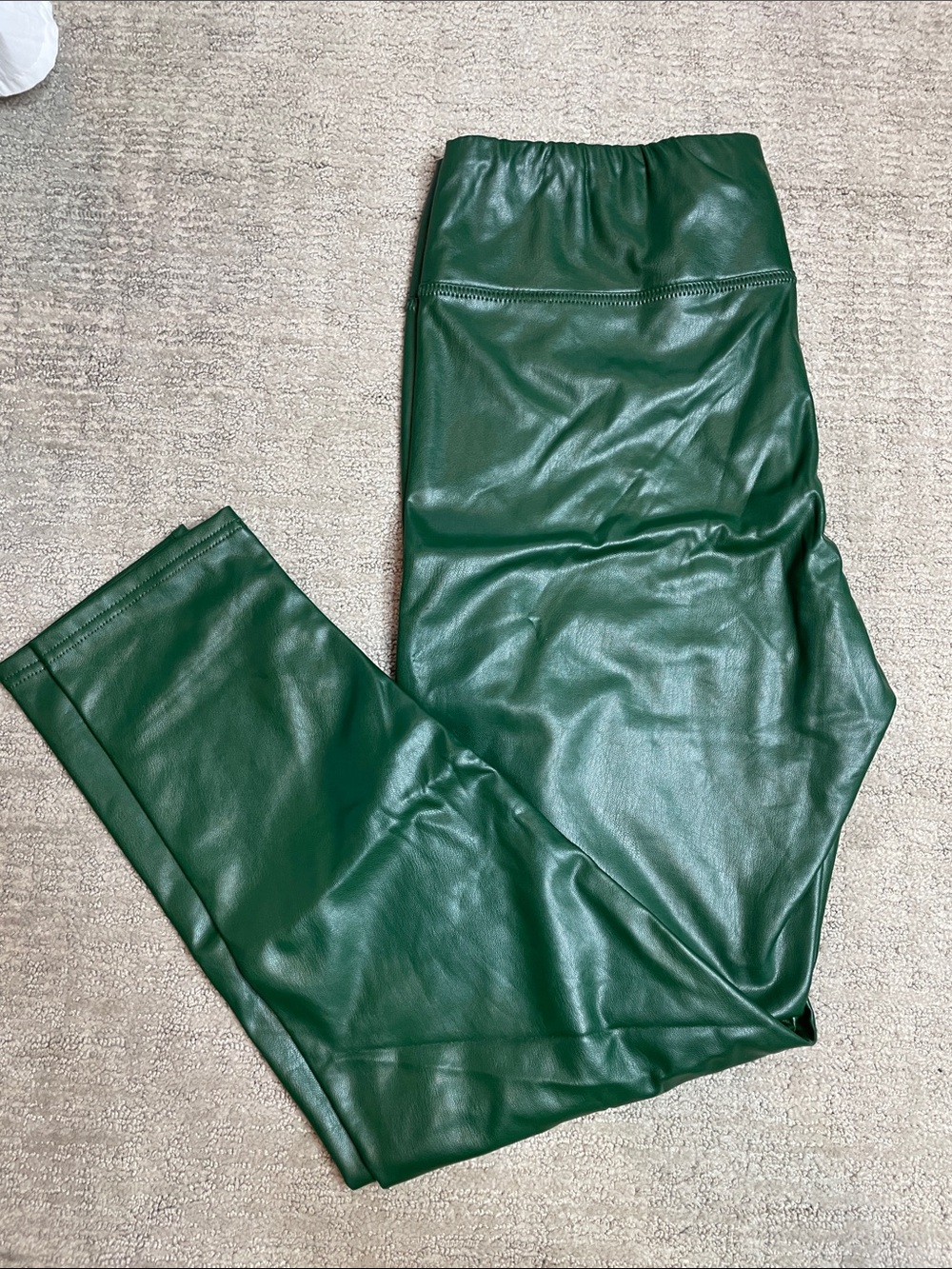 High-Waist Faux Leather Leggings in Forest Green